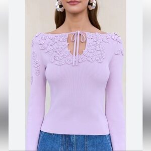 cult gaia livie purple 3d floral crochet applique knit keyhole blouse top large